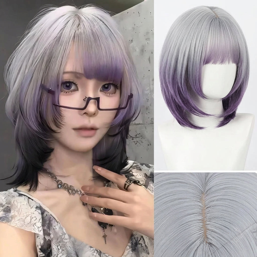 Cosplay wig shown with front, back or styling views