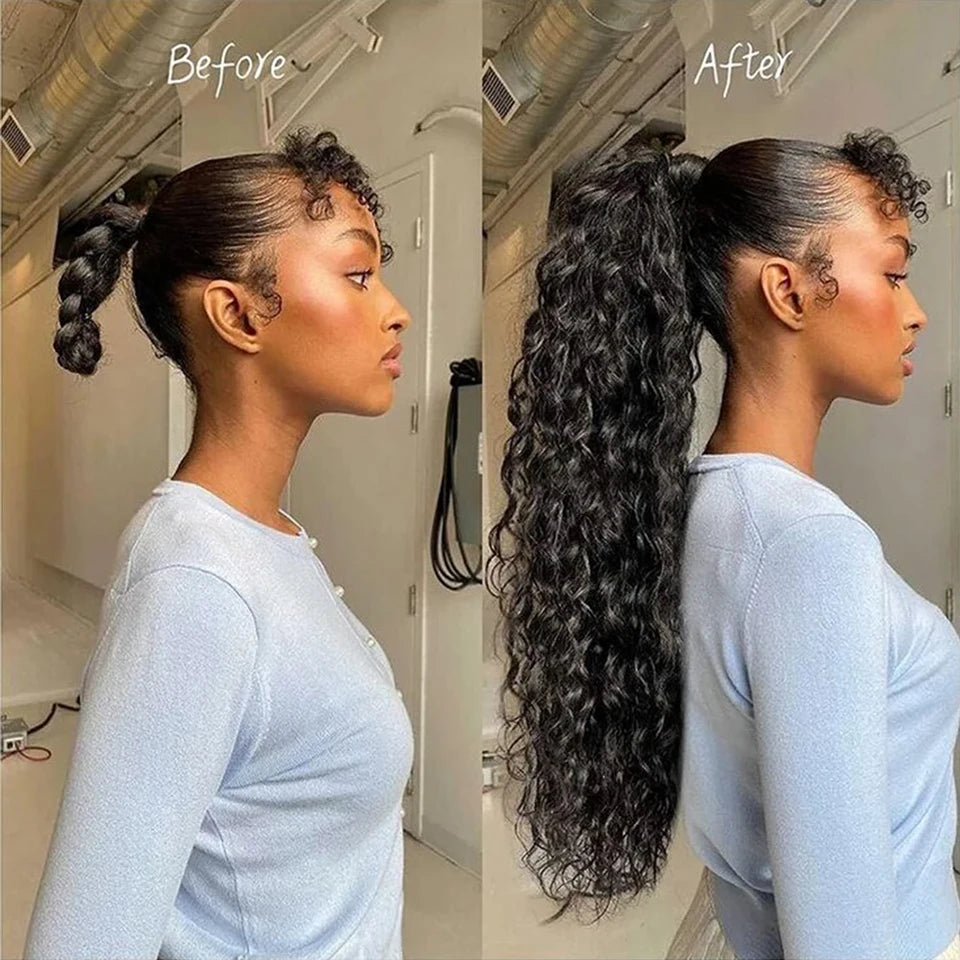 Curly ponytail extension styled on models