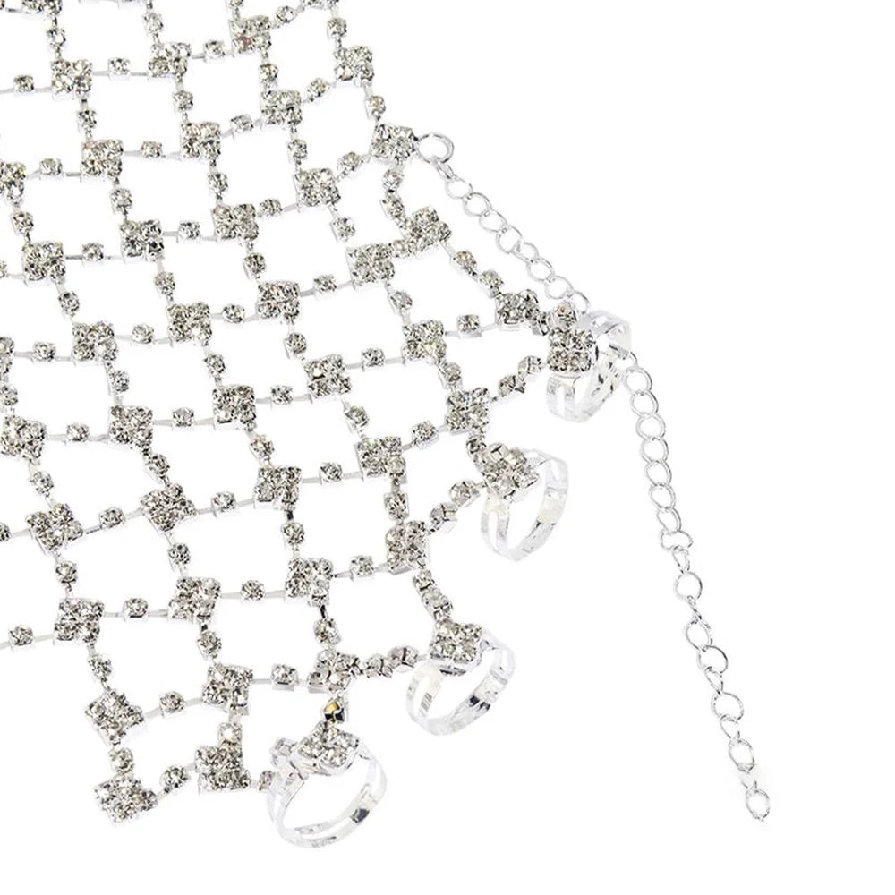 Luxury Rhinestone Long Mesh Arm Sleeve & Hand Chain Set
