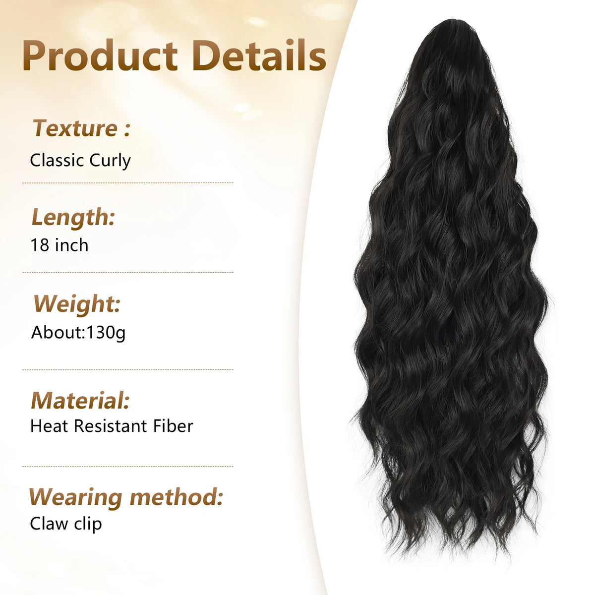 Wavy claw-clip ponytail with product and styling examples