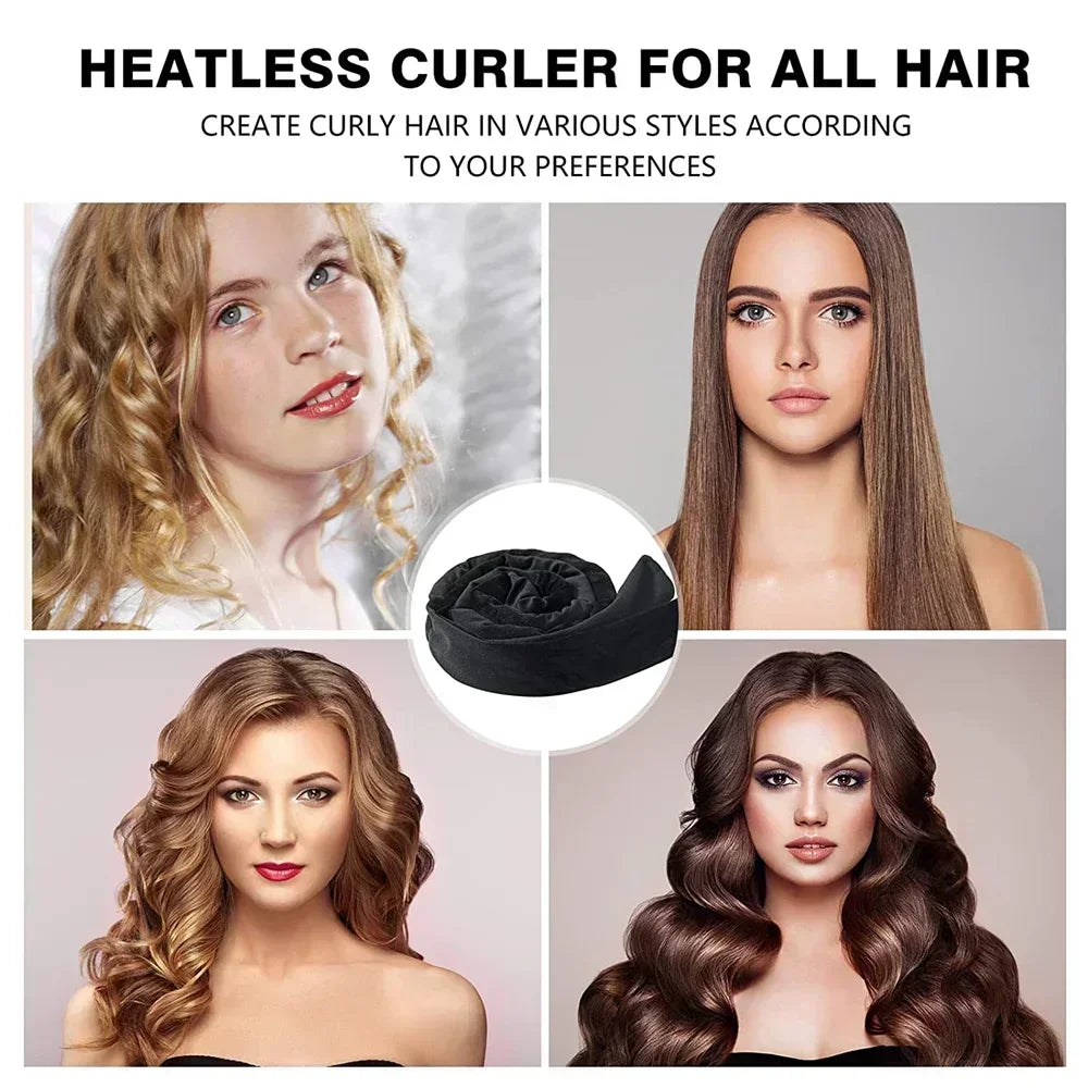 Heatless curling ribbon with styling examples and use information