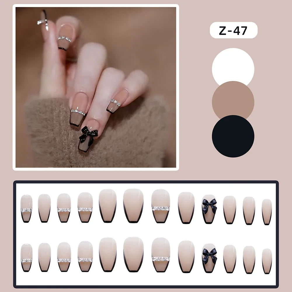 Press-on nail set with manicure example and shade samples