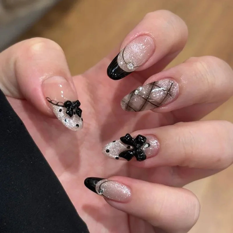 Decorated nails shown on hands