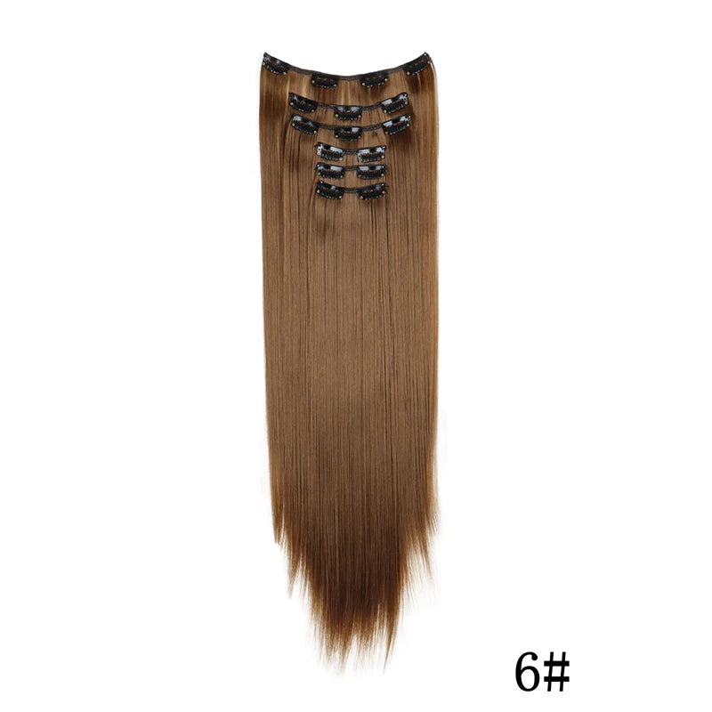 Straight clip-in hair extension with visible attachment clips