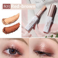 Dual-color eyeshadow stick with swatches and eye makeup example