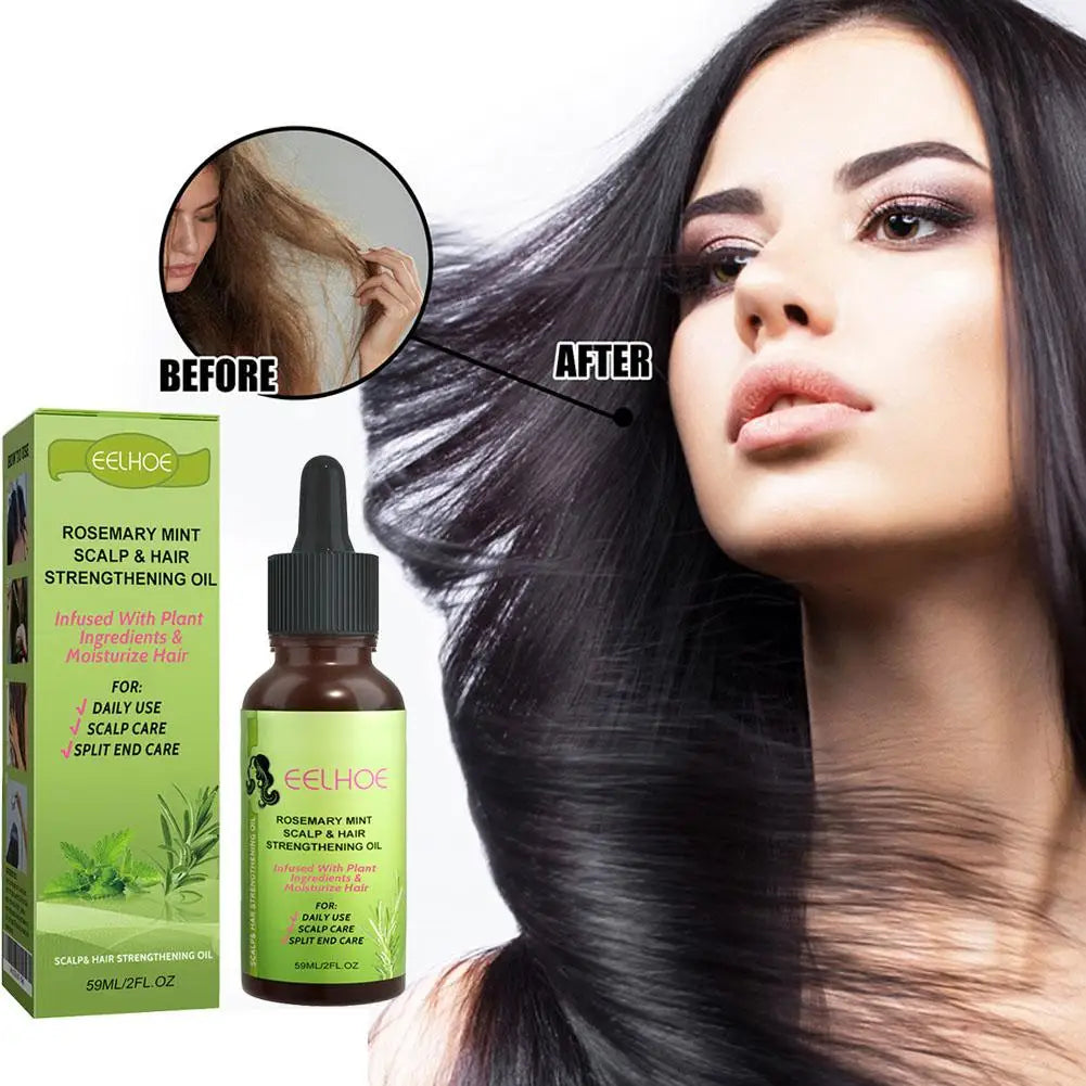 Scalp and hair oils with hairstyle and ingredient graphics