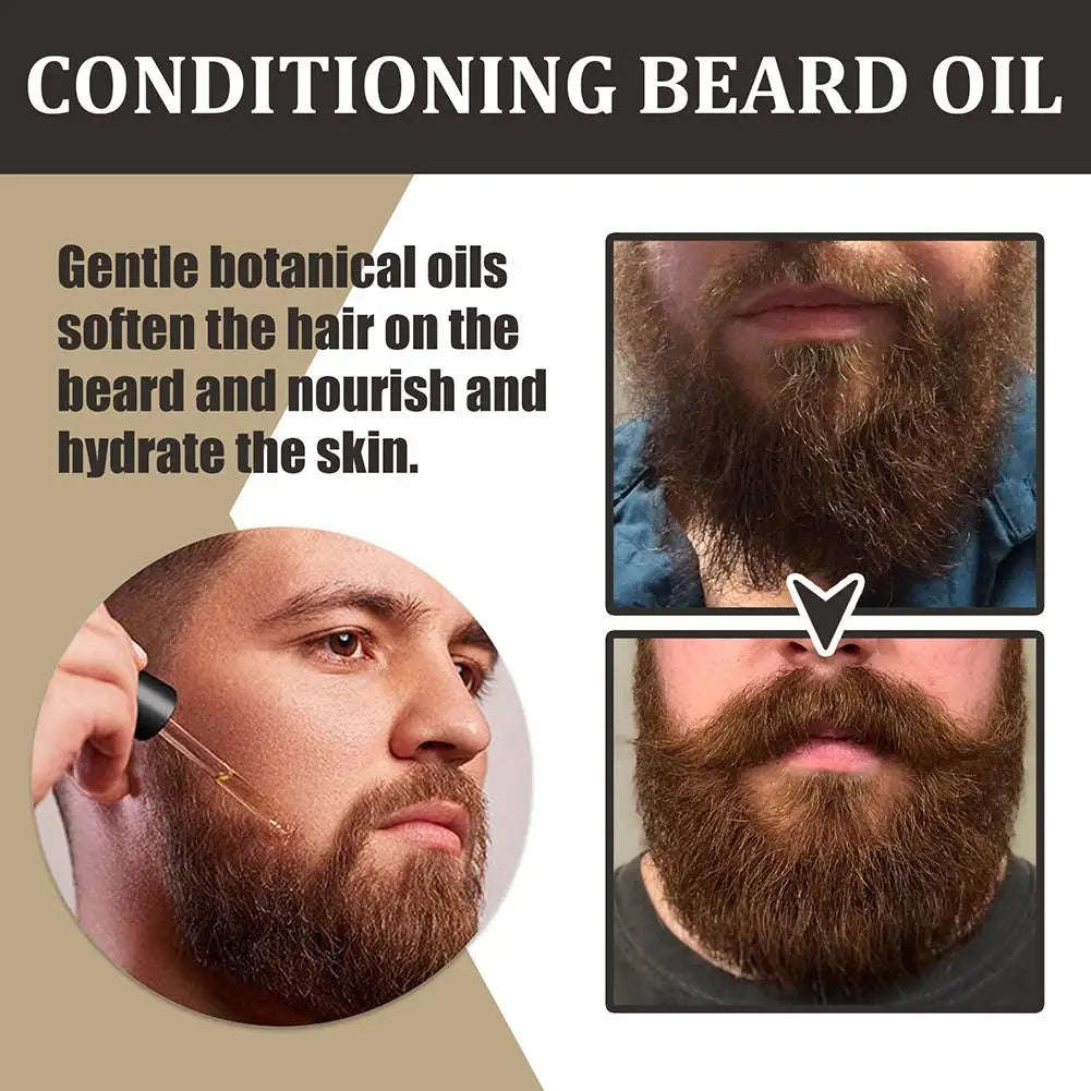 Beard oil or serum with grooming and promotional product graphics