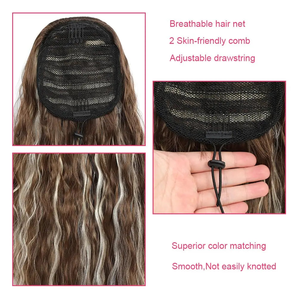 22 Inch Drawstring Ponytail Extension Soft Curly Wave 32 Colors