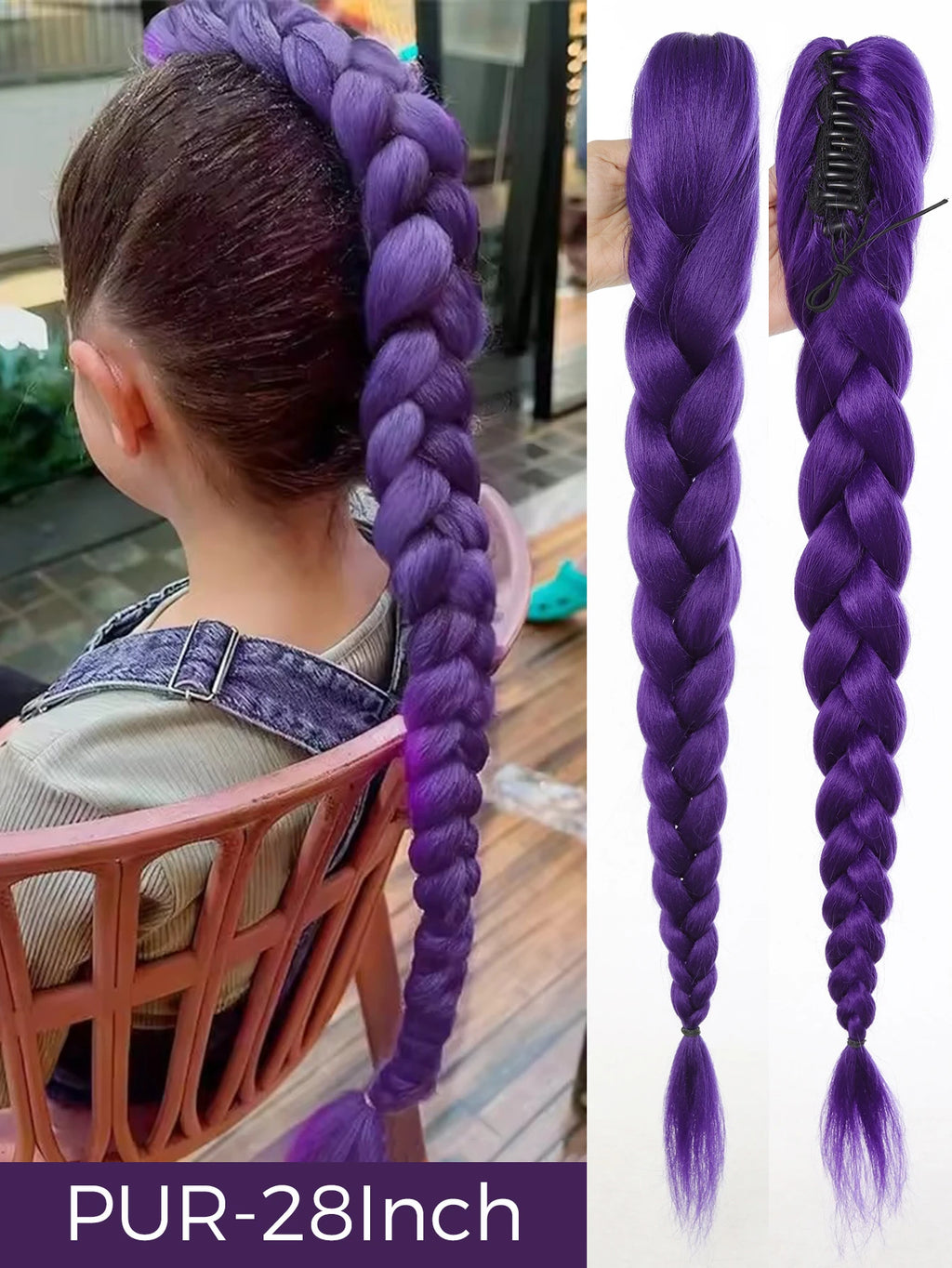 32-Inch Purple Braided Ponytail with Tinsel