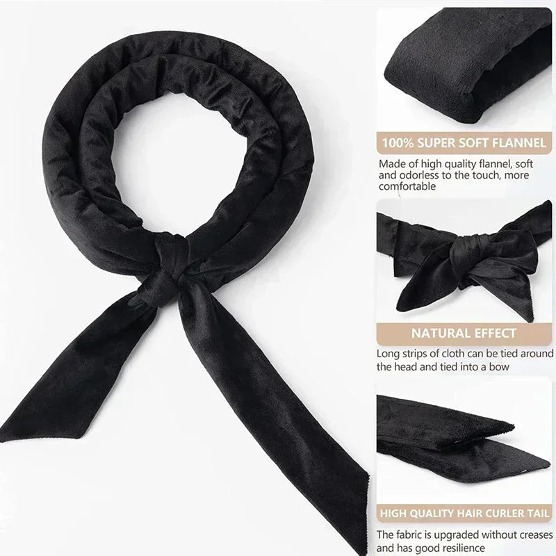 Heatless curling ribbon with styling examples and use information