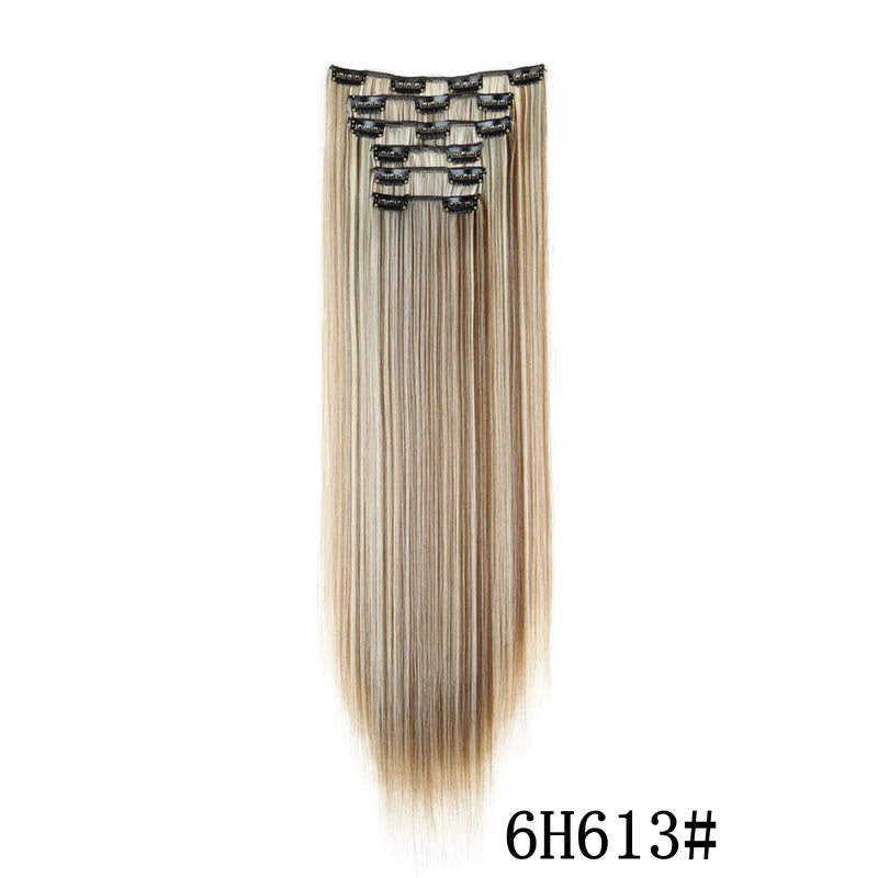 Straight clip-in hair extension with visible attachment clips