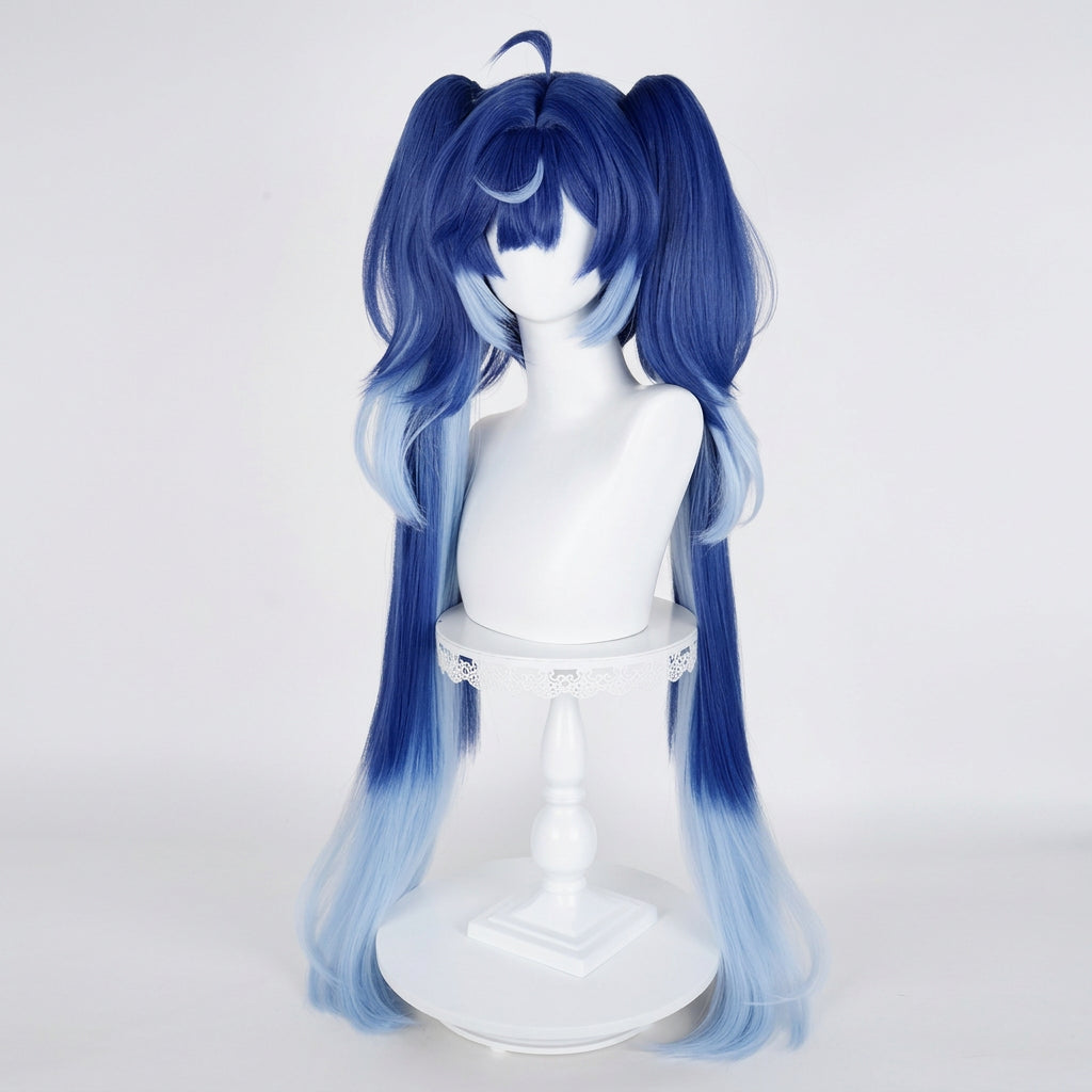 Luno Cosplay Wig 100cm Long Ponytails Blue Gradient Heat-Resistant Synthetic Hair