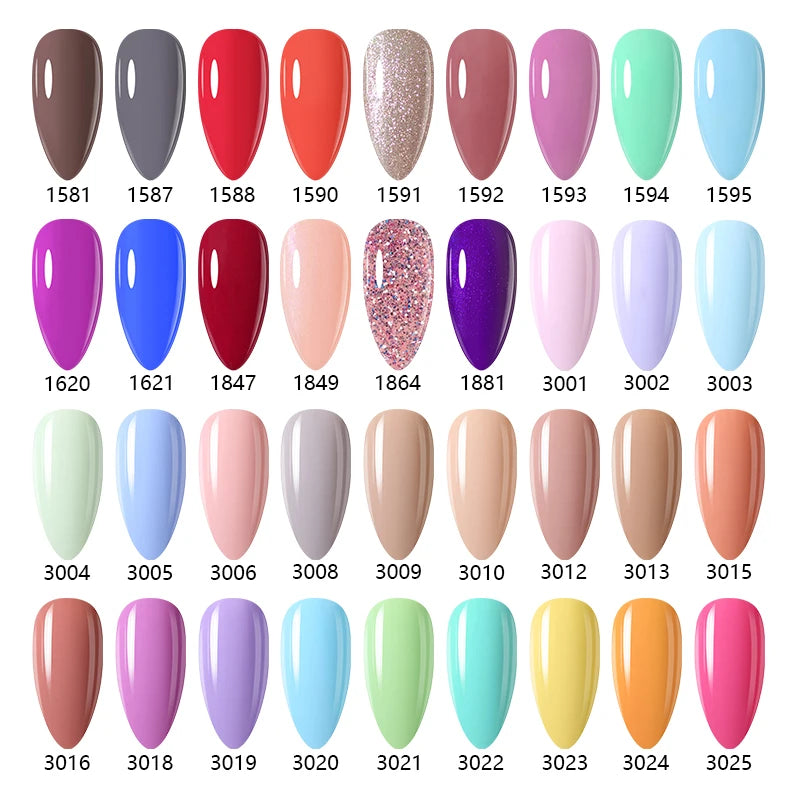 Numbered gel nail polish color chart