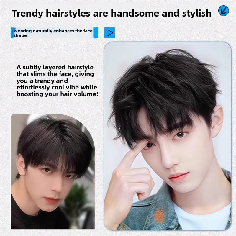 Short straight dark wig with styling examples
