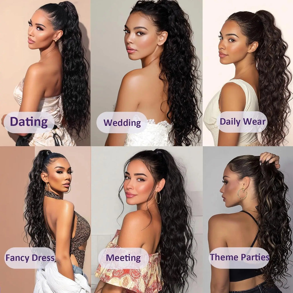 30" Long Body Wave Claw Clip-In Ponytail Extension
