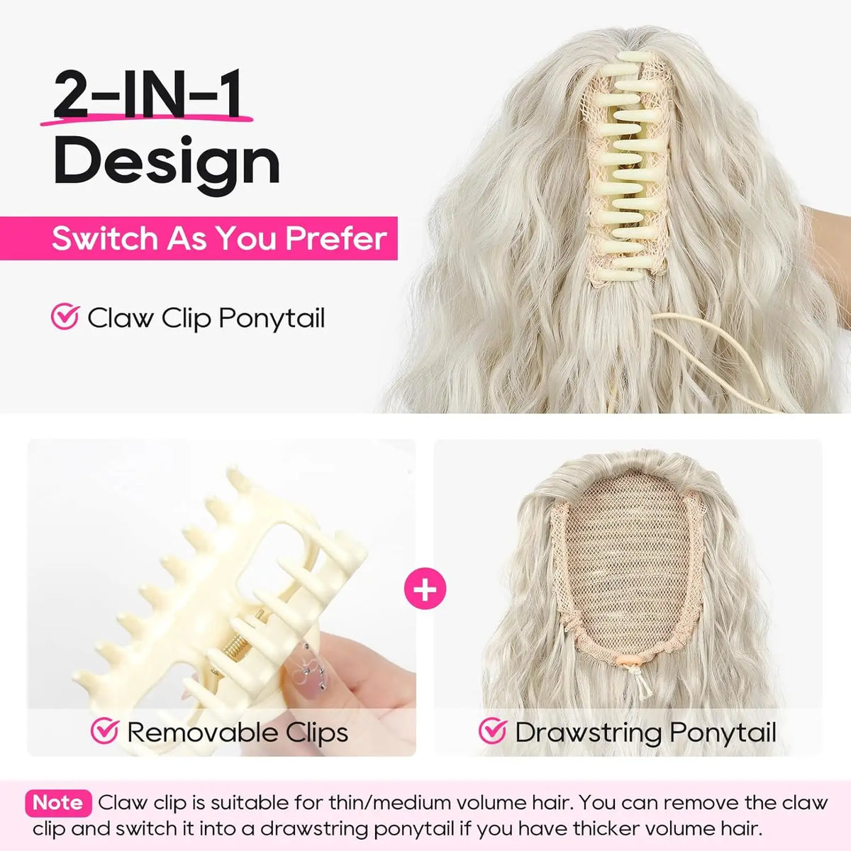 30" Long Body Wave Claw Clip-In Ponytail Extension