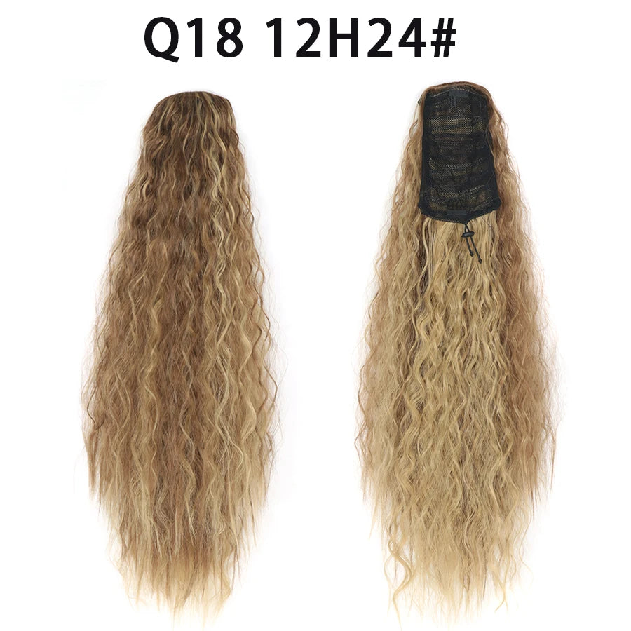 22 Inch Drawstring Ponytail Extension Soft Curly Wave 32 Colors