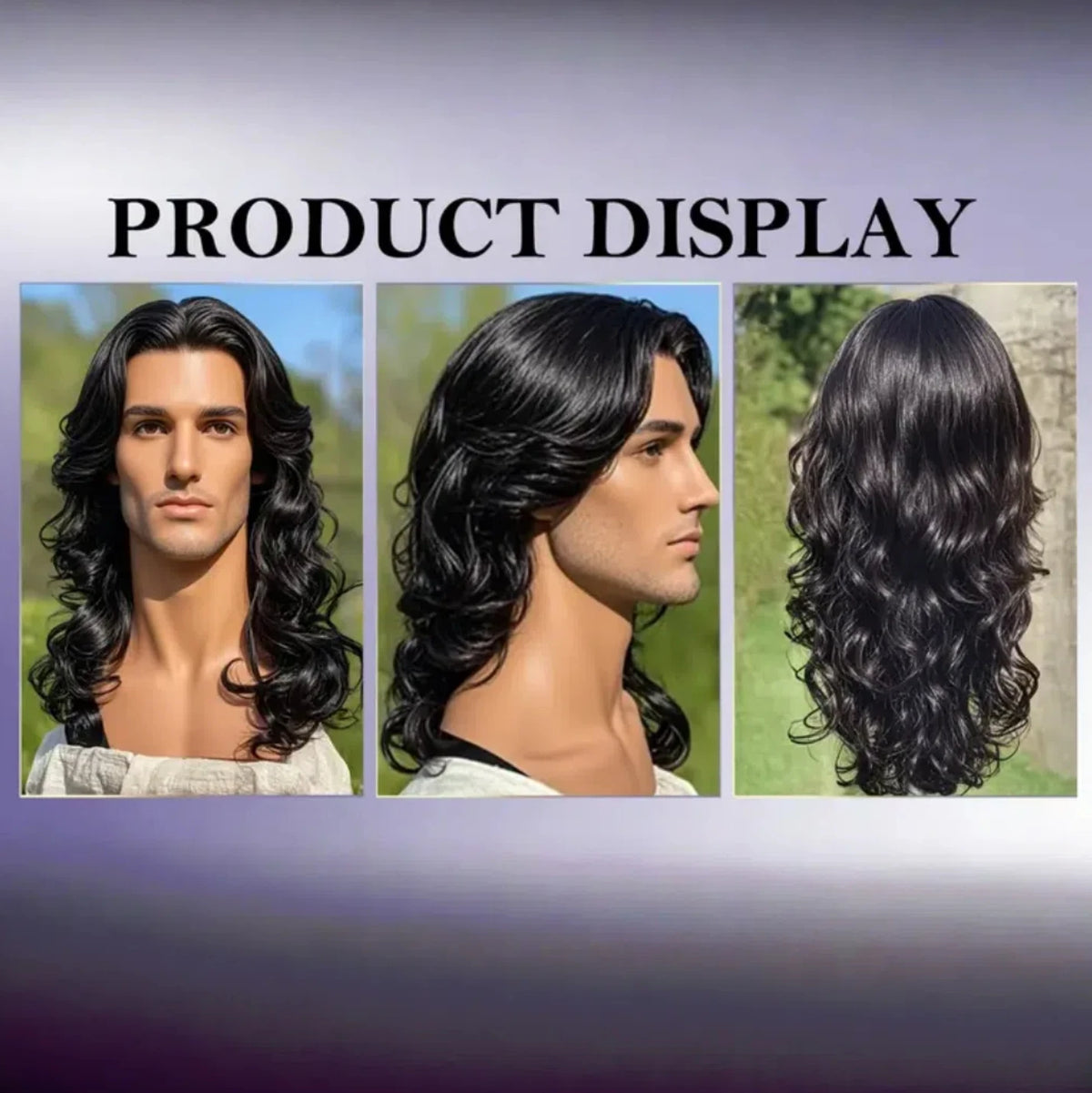 Long wavy dark wig with hairstyle and length details