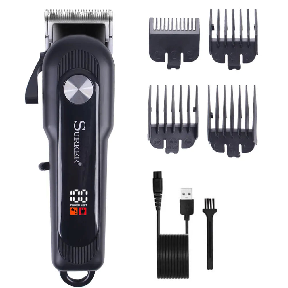 Electric hair clipper or trimmer kit with comb attachments
