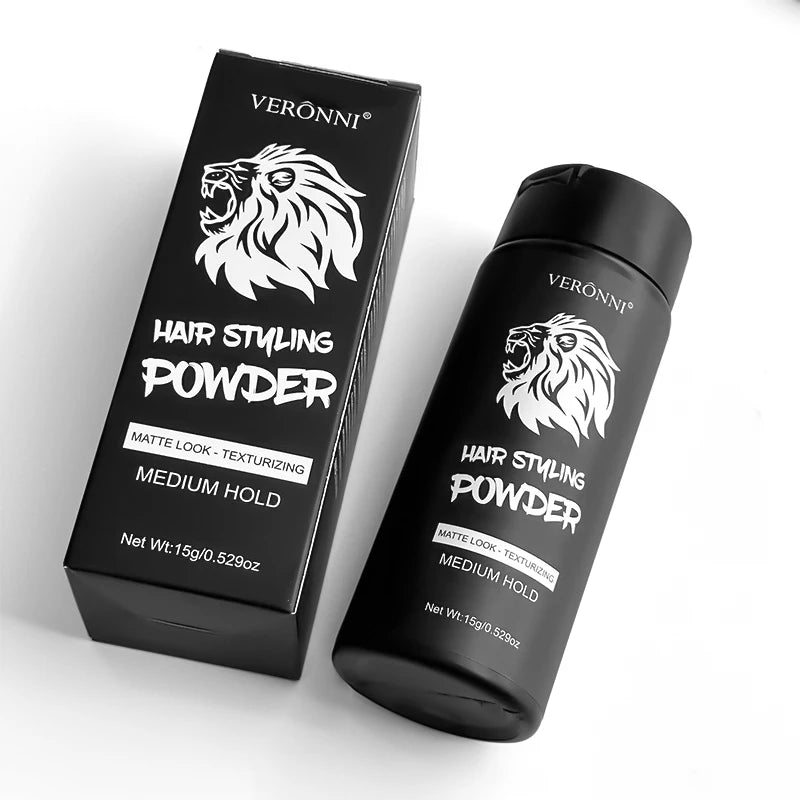 Hair styling powder bottle beside its box