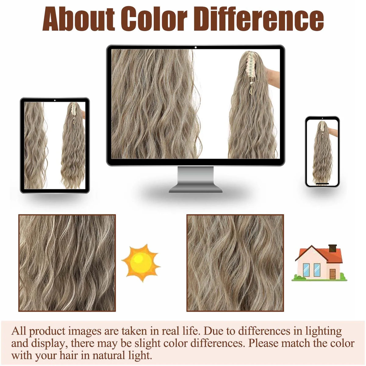 Illustration of lighting and screen-related hair color variation