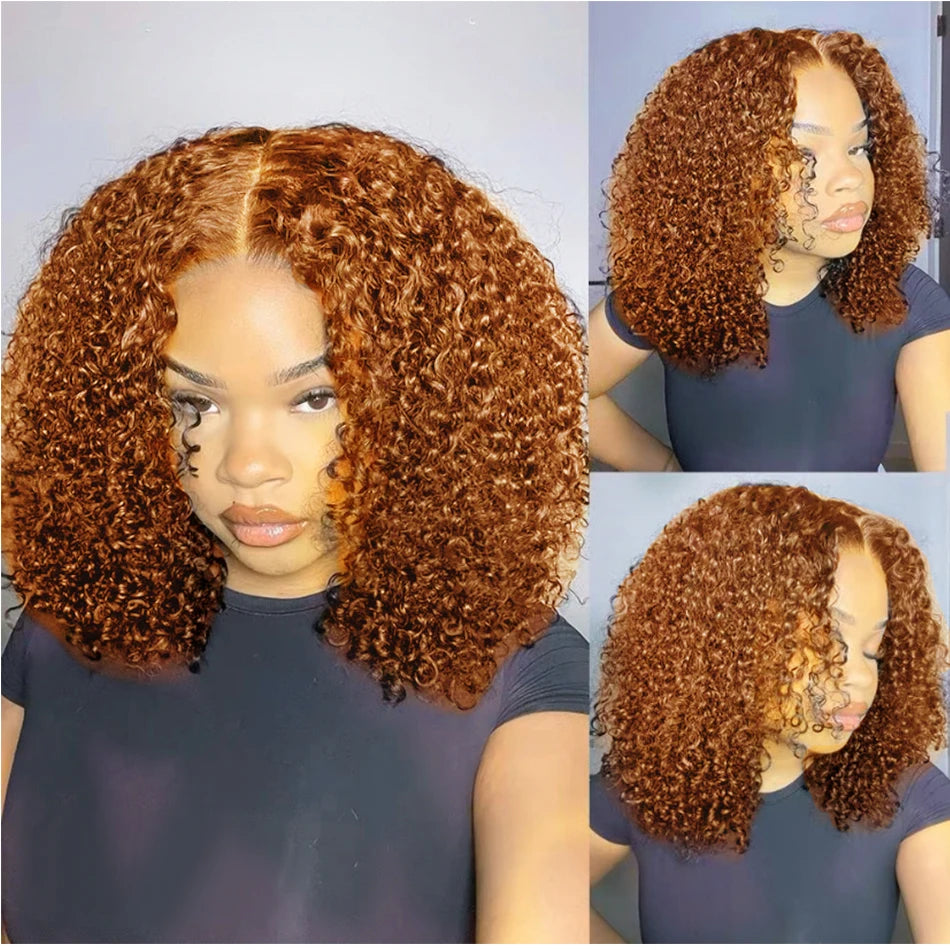 Shoulder-length curly wig shown on a model