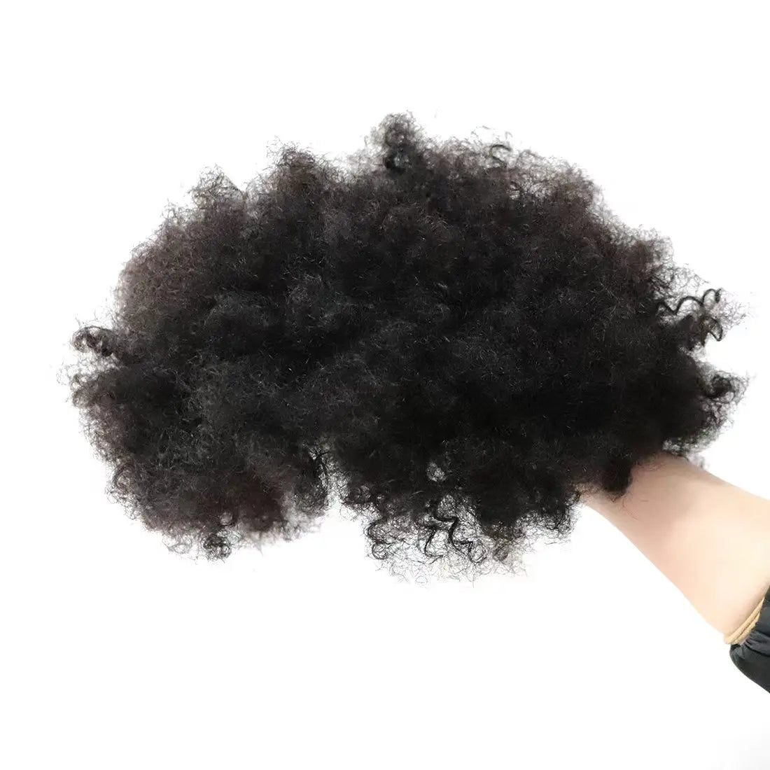 Curly hair toupee with base, size and hair texture details