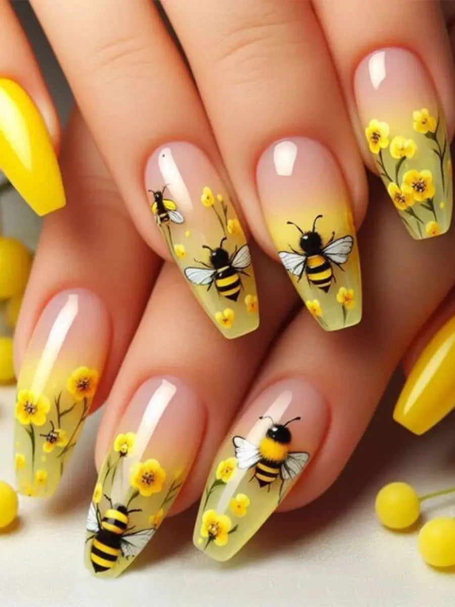 Decorative nail designs shown on hands