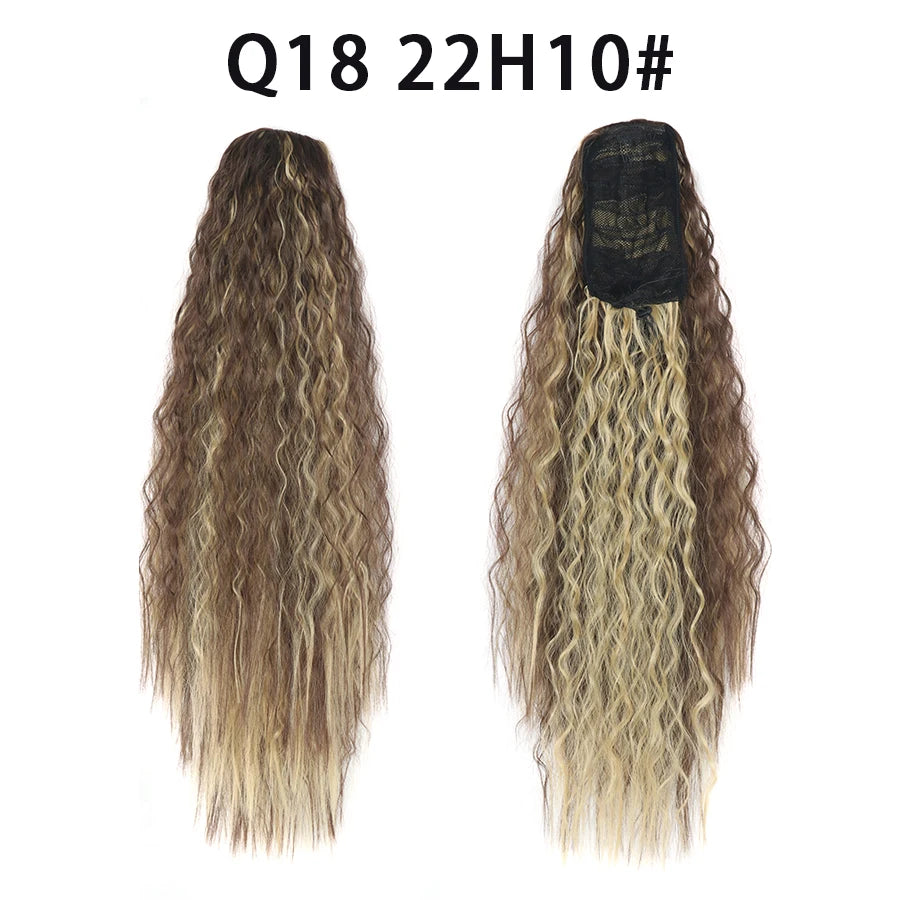 22 Inch Drawstring Ponytail Extension Soft Curly Wave 32 Colors