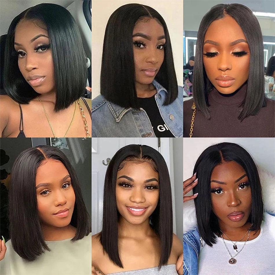 Straight dark bob wig with hairstyle and hairline details