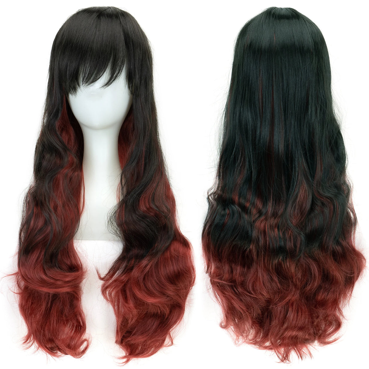 Colorful long wig shown from front and back