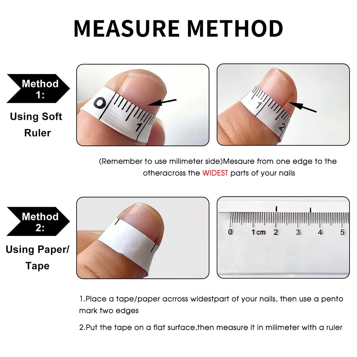How to measure nail width using a ruler or tape