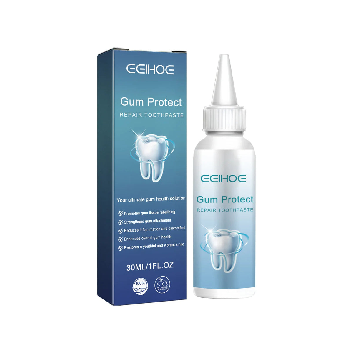 Oral care drop bottle beside its box