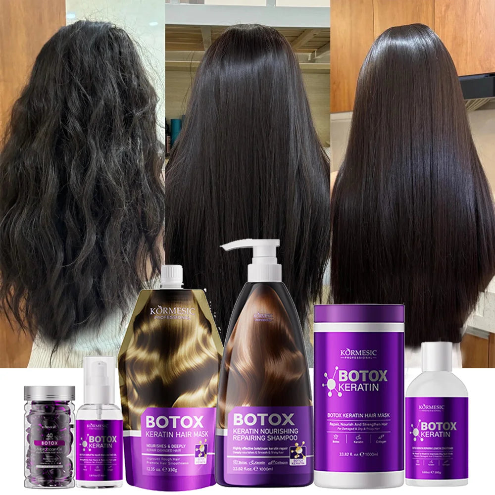 Hair treatment products with hair texture comparison graphics