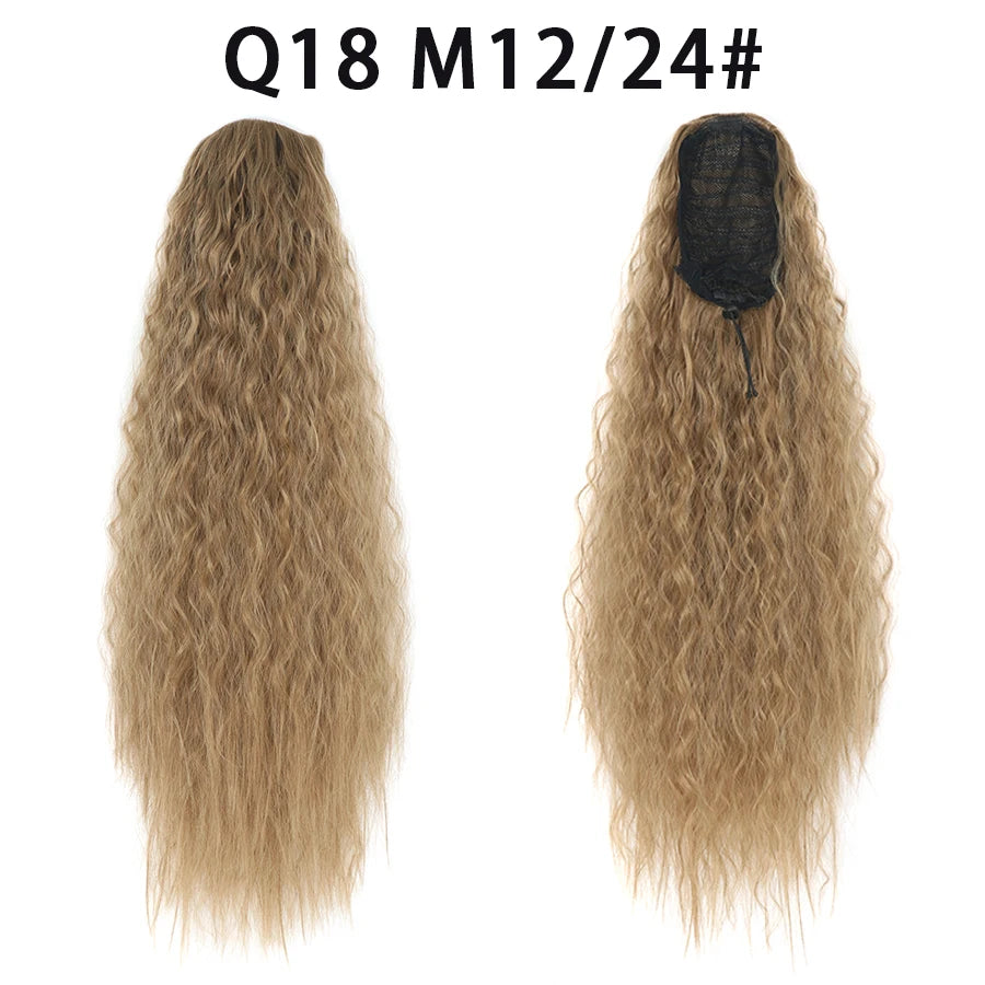 22 Inch Drawstring Ponytail Extension Soft Curly Wave 32 Colors