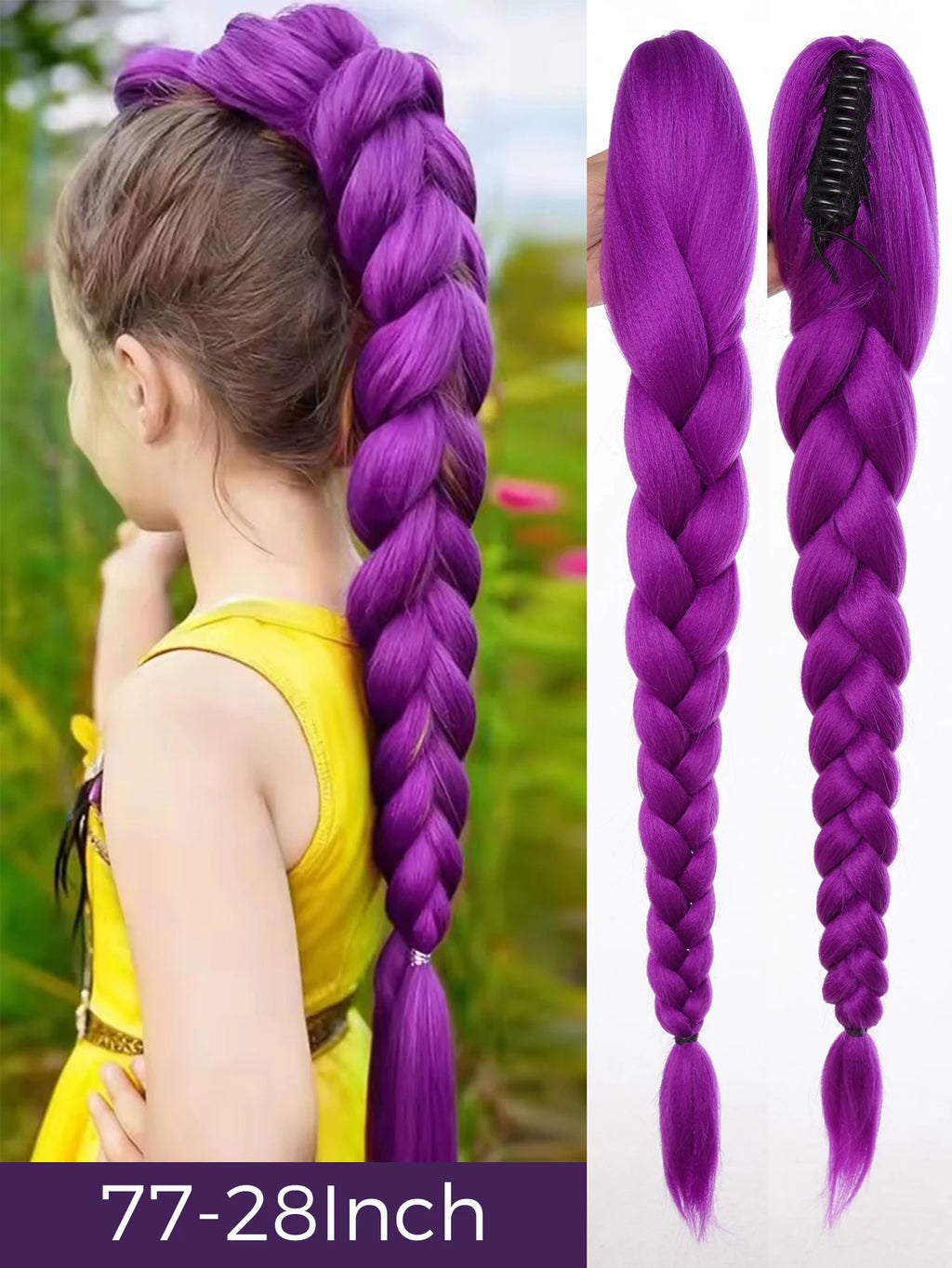 32-Inch Purple Braided Ponytail with Tinsel