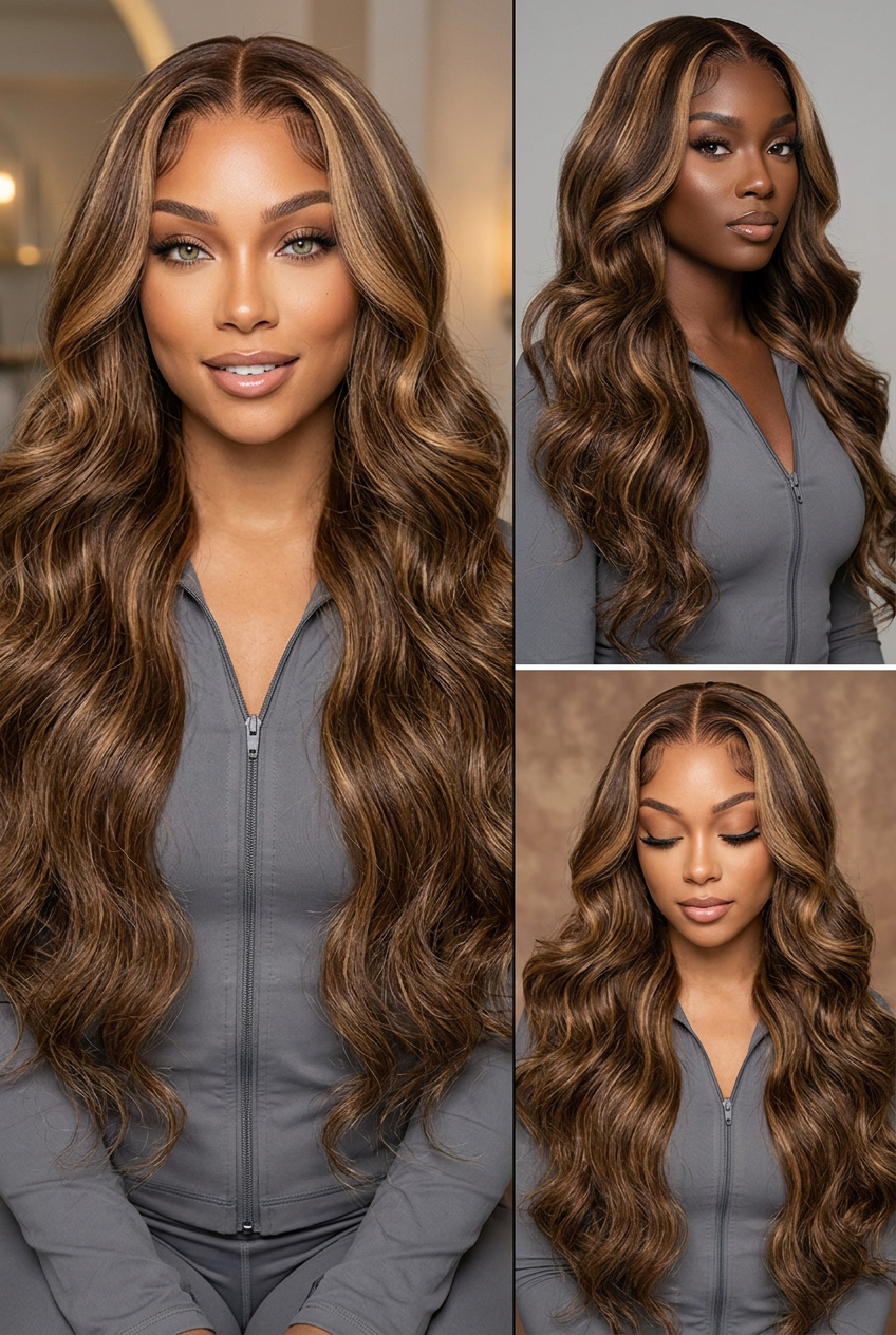 Glueless Ombre Honey-Blonde Body Wave Brazilian Human Hair Wig – 250% Ultra-Density HD Swiss Lace Frontal Wig (16–34 Inches)