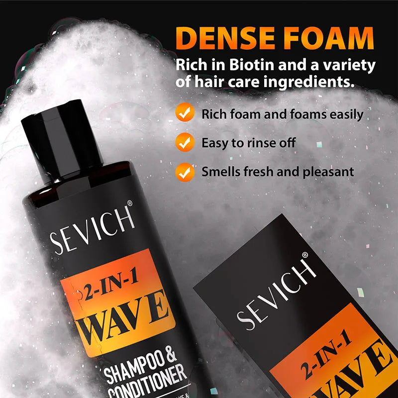 Wave shampoo and pomade with hairstyle and application graphics