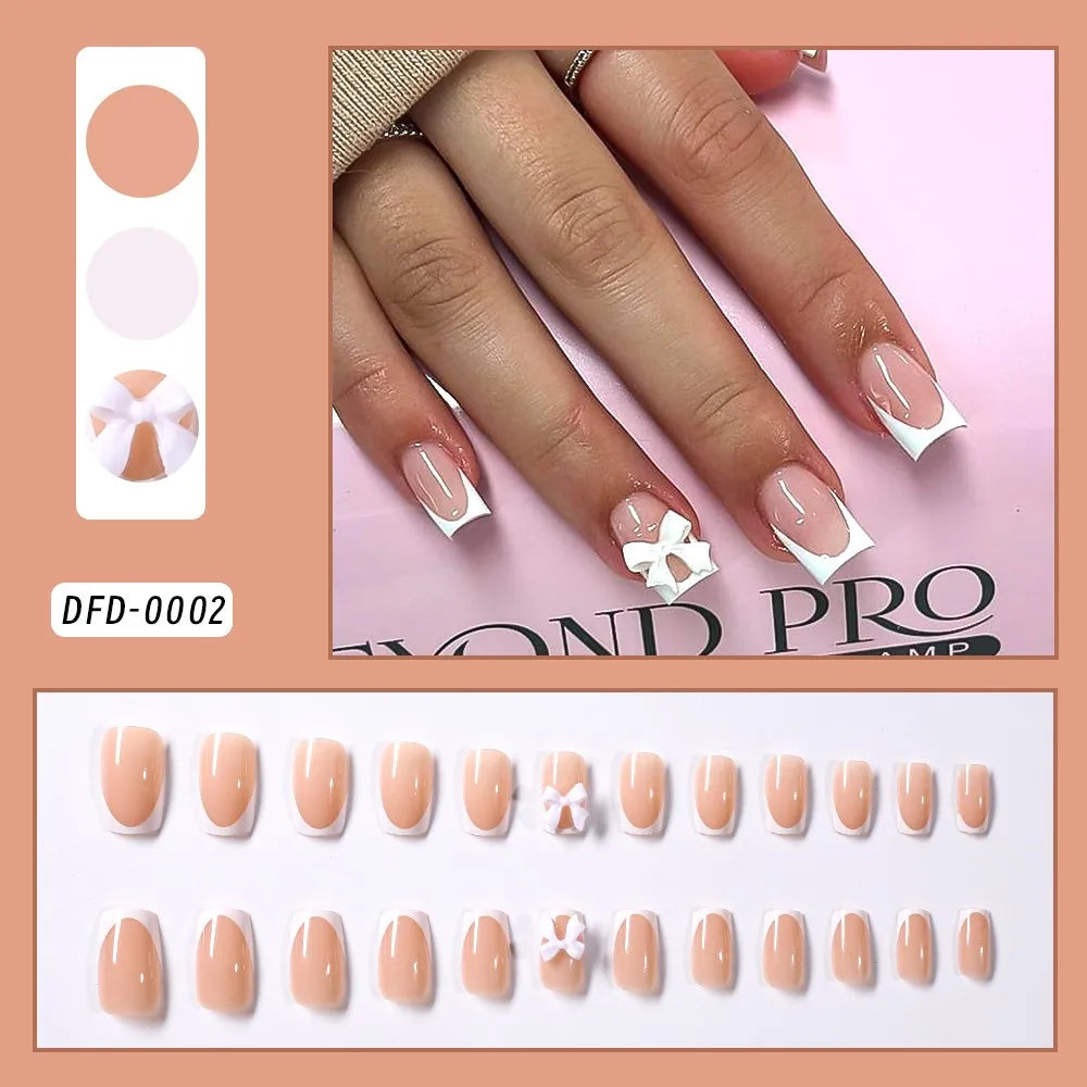 Press-on nail set with manicure example and design samples