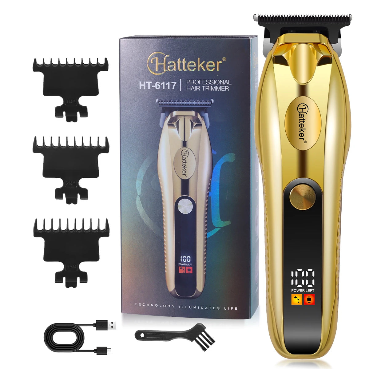 Electric hair clipper or trimmer kit with comb attachments