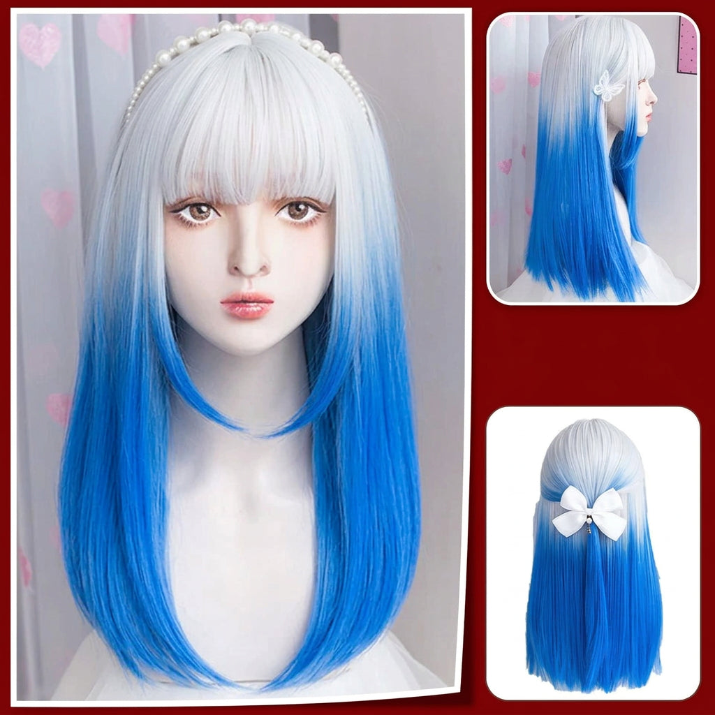 Cosplay wig shown with front, back or styling views