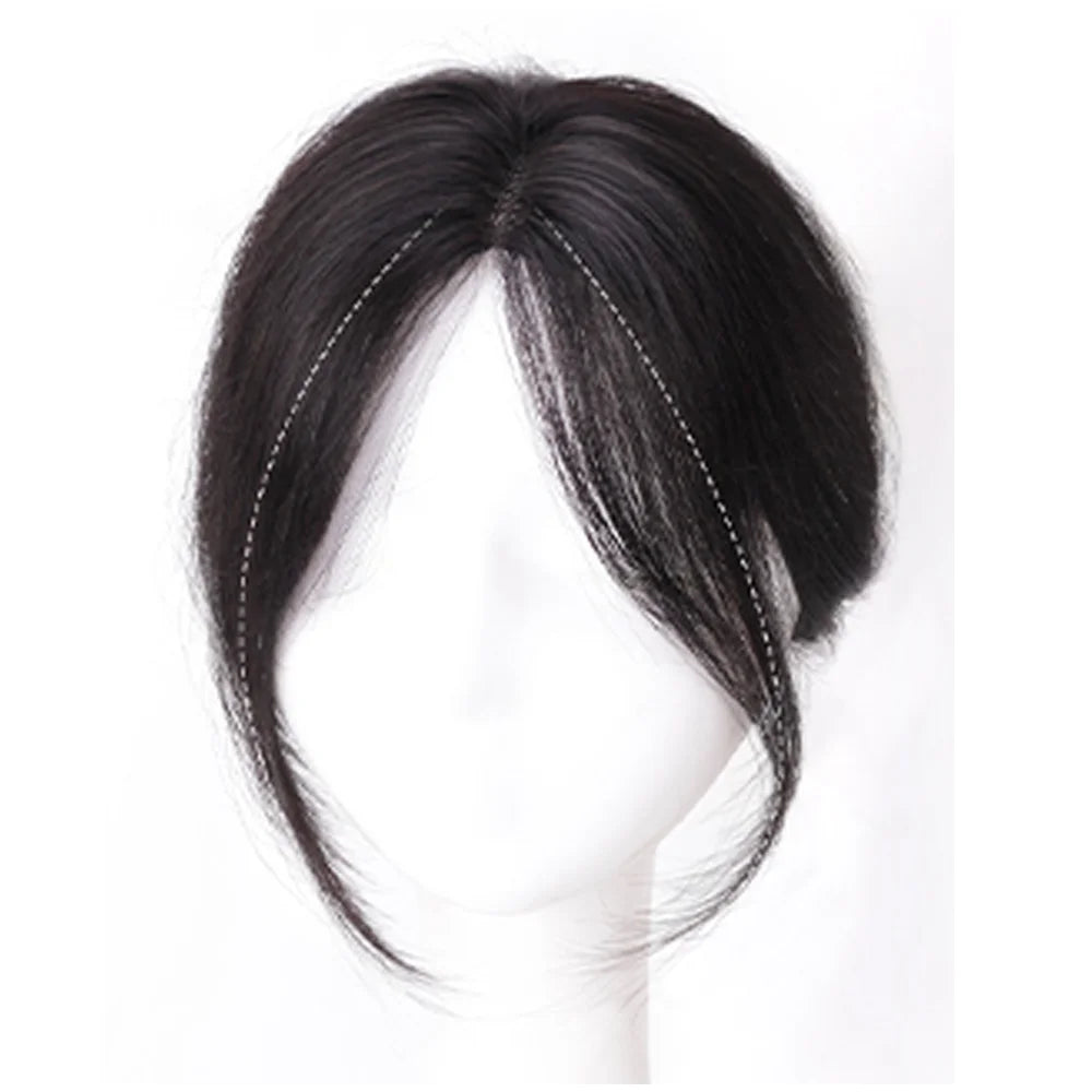 Side-swept fringe hairpiece shown on a mannequin