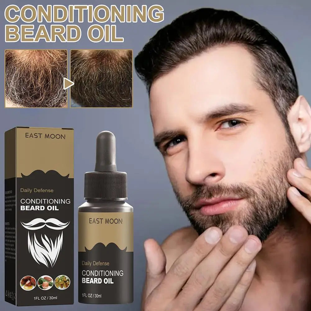 Beard oil or serum with grooming and promotional product graphics