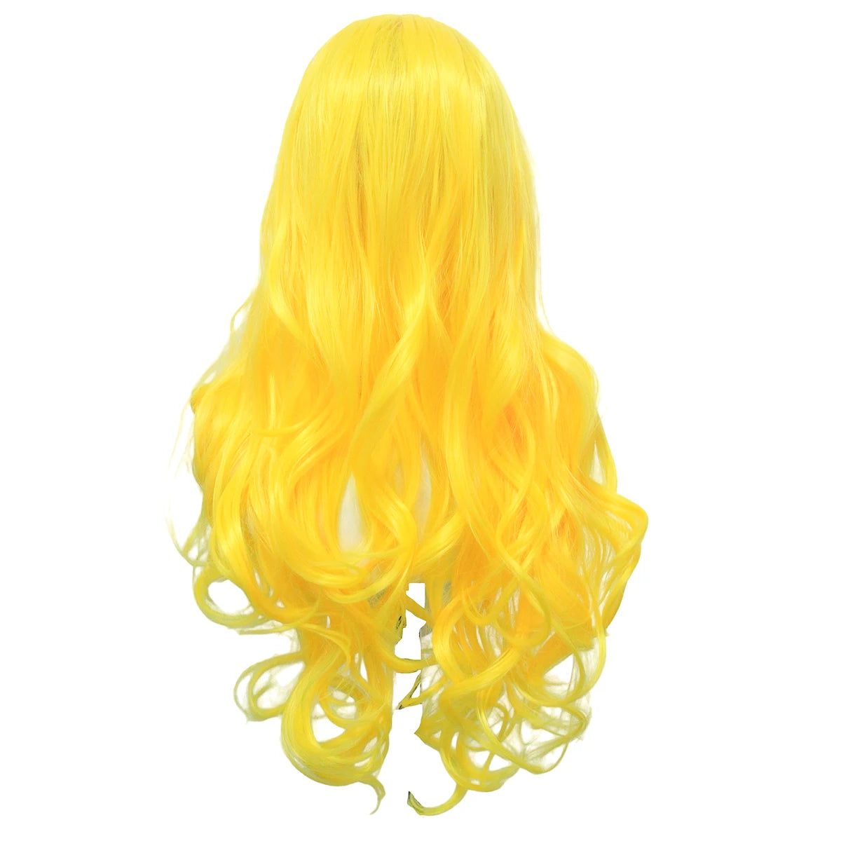 Bright Yellow Center-Part Curly Synthetic Wig