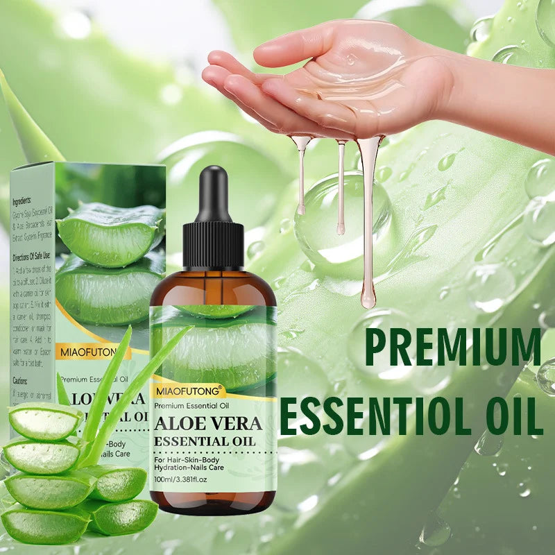Aloe vera oil with ingredient and application illustrations