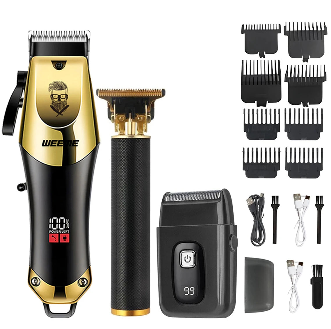 Hair trimmer and clipper kit with guide combs and accessories