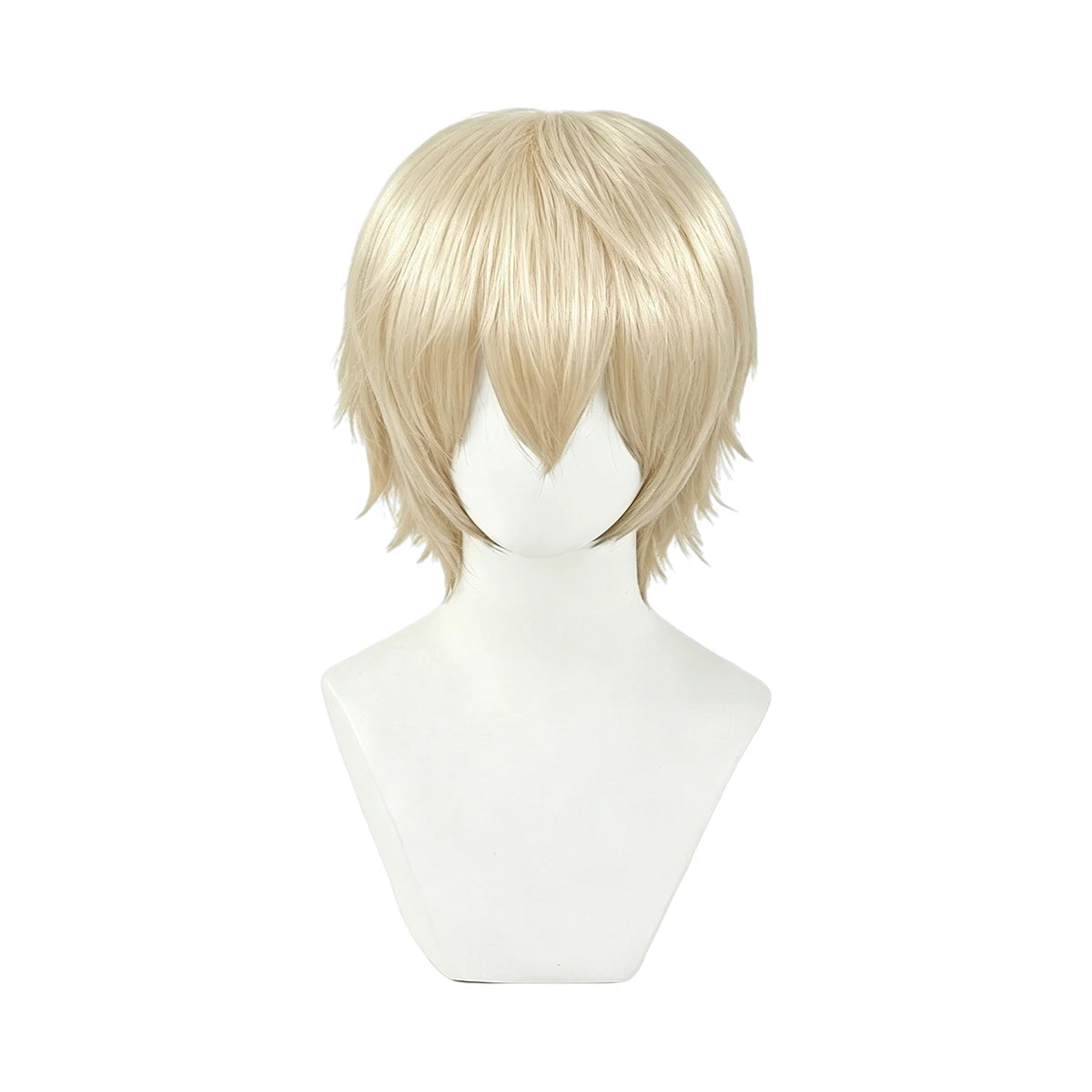 Short layered cosplay wig shown on a mannequin
