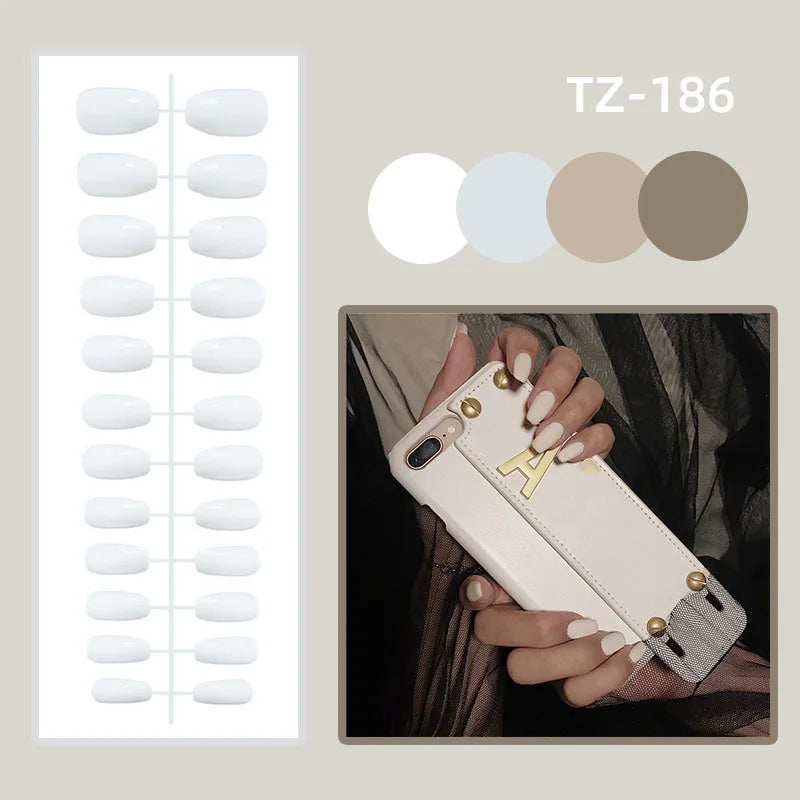 Press-on nail design with adhesive tabs and manicure example