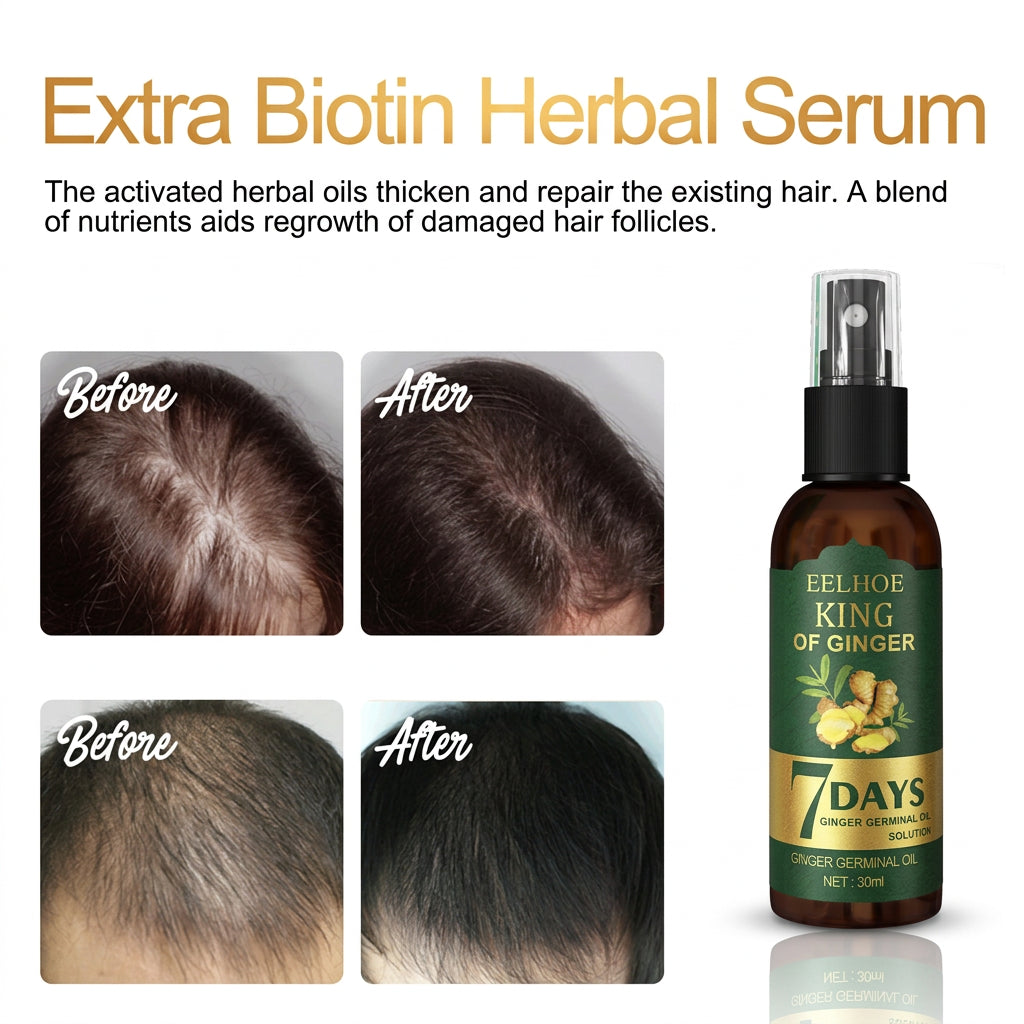 Hair oil bottle with scalp application and promotional graphics