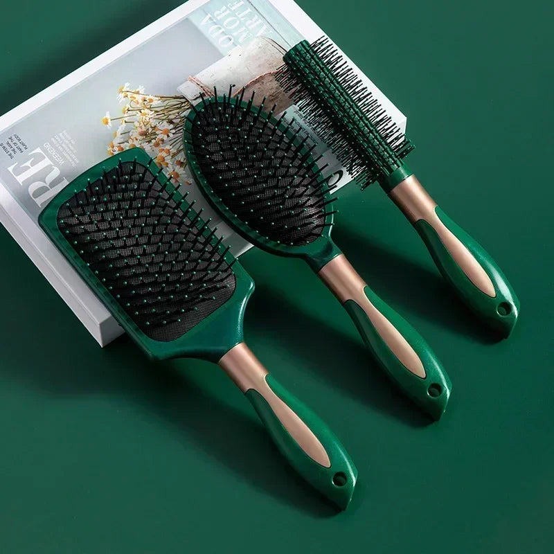 Anti-Frizz Cushion Hair Brush for Detangling and Styling | 3 Sizes for Short to Long Hair | Red, Green, Gold Luxury Colors